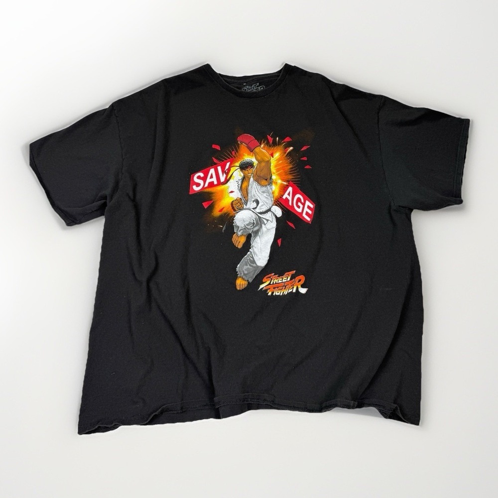 Street Fighter Graphic T-Shirt 4XL Black Savage Ryu‎ Made In USA Capcom Gaming